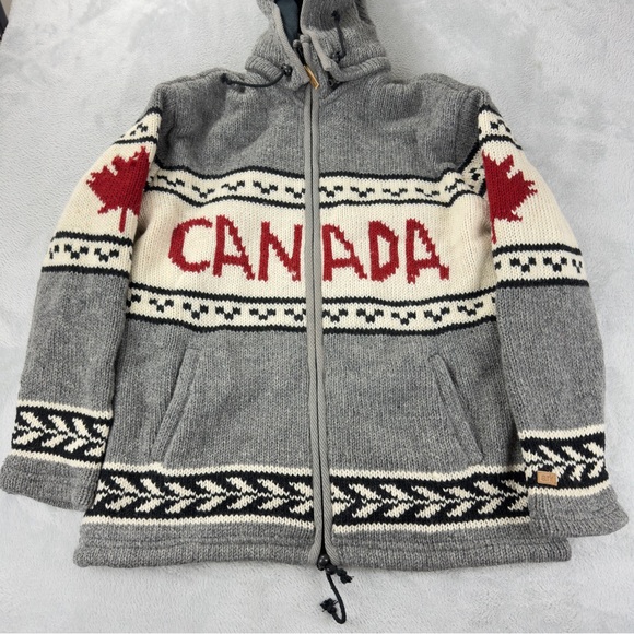 VTG Ark Imports Men's Size XXL 100% New Zealand Wool Cowichan Maple Leaf Jacket - Picture 9 of 16